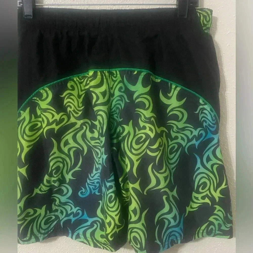 Men’s Vintage Nike Board Swim Shorts Black Neon Green Size L Fits Medium